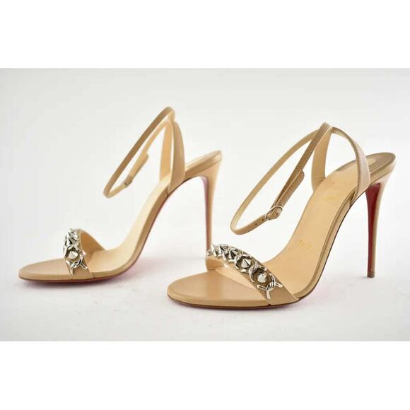 Christian Louboutin Loubigirl Chain 100 Nude Kid Ankle Strap Sandal Heel Pump 40 - Picture 10 of 12